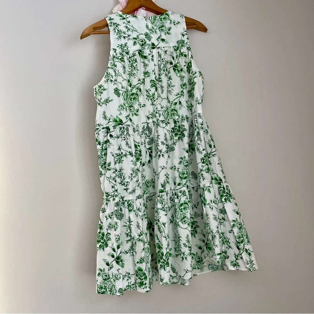 Gal Meets Glam Lisa Green White Toile Floral Tiered Mini Dress 4 - Picture 16 of 16